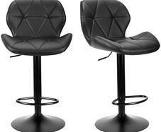 Bar Stools Set of 2 Bar Chairs,Modern Height Adjustable Kitchen Stools With Backs, Swivel Faux Leather Kitchen Island Chairs(All Black)