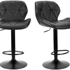 Bar Stools Set of 2 Bar Chairs,Modern Height Adjustable Kitchen Stools With Backs, Swivel Faux Leather Kitchen Island Chairs(All Black)