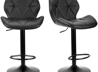 Bar Stools Set of 2 Bar Chairs,Modern Height Adjustable Kitchen Stools With Backs, Swivel Faux Leather Kitchen Island Chairs(All Black)