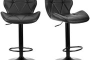 Bar Stools Set of 2 Bar Chairs,Modern Height Adjustable Kitchen Stools With Backs, Swivel Faux Leather Kitchen Island Chairs(All Black)