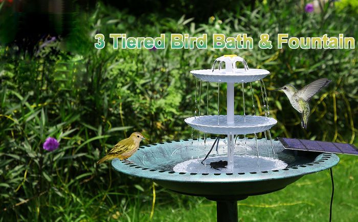 3 Tiered Bird Bath with 3W Solar Pump DIY Solar Fountain Detachable and Suitable for Bird Bath Garden Decoration