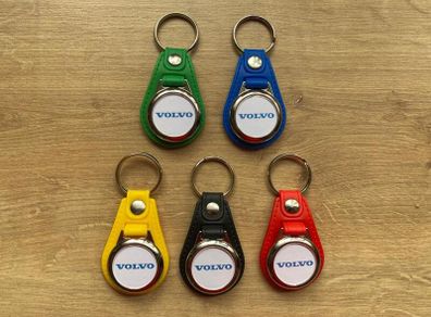 Brand new synthetic leather Volvo key ring with shopping trolley token/coin