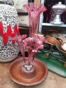 A Beautiful Antique Victorian 3 Cranberry Glass Eperne