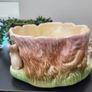 SylvaC Woodland Pixie & Bunny Rabbit Planter 1513, Matt Glaze Treestump Fauna Vase Image 4