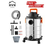 Wet/Dry Shop Vacuum Vac 30L 6 Peak HP w/ Nozzle Stainless Steel Silver