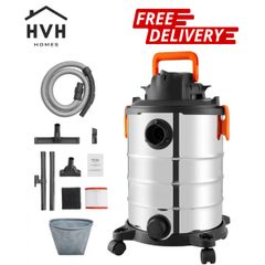 Wet/Dry Shop Vacuum Vac 30L 6 Peak HP w/ Nozzle Stainless Steel Silver