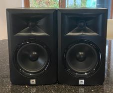 Two JBL LSR 305 Speakers + Two Speaker Stands
