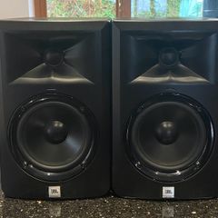 Two JBL LSR 305 Speakers + Two Speaker Stands
