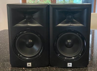 Two JBL LSR 305 Speakers + Two Speaker Stands