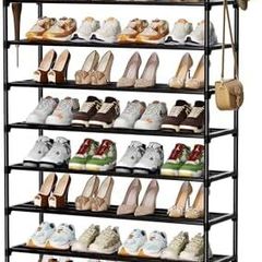 Metal Shoe Rack, 10 Tier Shoe Storage Organizer with Hooks,Fit 40-45Pairs Shoes,Metal Tall Shoe Shelf for Closet,Entryway,Garage,Bedroom,Cloakroom