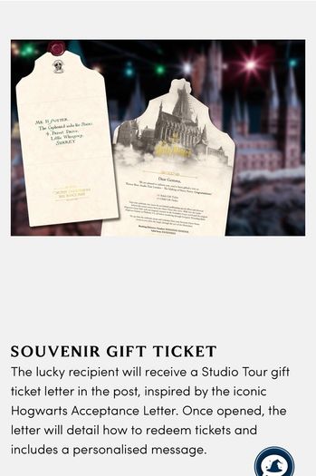 Harry Potter London Studio Tour gift ticket