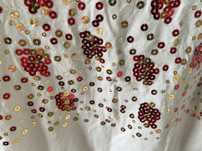 Red & Gold sequin cream long sleeve top