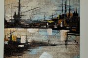 New Abstract boatyard Greys and Blues Canvas Picture 23.5" x  23"