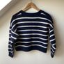 ZARA 100% Wool Cropped Striped Knit Cardigan Gold Buttons Cream Navy Image 6