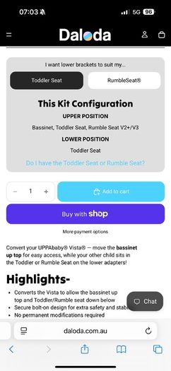 Upper Bassinet Conversion adaptors for UPPAbaby Vista for newborn bassinet