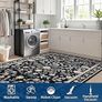Hallway Runner Rug 60x180 cm, Floral Bedside Rugs Bedroom, Washable Farmhouse Carpet for Living Room, Low Pile Foldable Floor Mat for Kitchen, Black Image 5