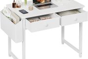 Small Computer Desk with 2 Fabric Drawers, 32 Inch Home Office Desk with Storage Bags and Drawers, Study Writing Gaming Table for Small Spaces, White