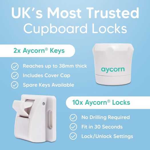 Magnetic Safety Cupboard Locks for Children [10 Locks & 2 Keys] Child & Baby Safety Proofing for Kitchen, Cabinets and Drawers, 30 Second Install (No Drilling) with Superior 3M Adhesive