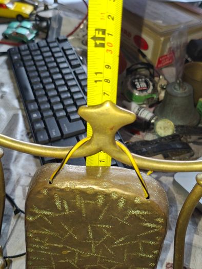 Antique Brass Tabletop Dinner Gong with Stand & Mallet Beautiful Etched Patina Postage Available or Collection,
