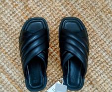 H&M Premium black real leather sandals slides UK4 EU37 brand new
