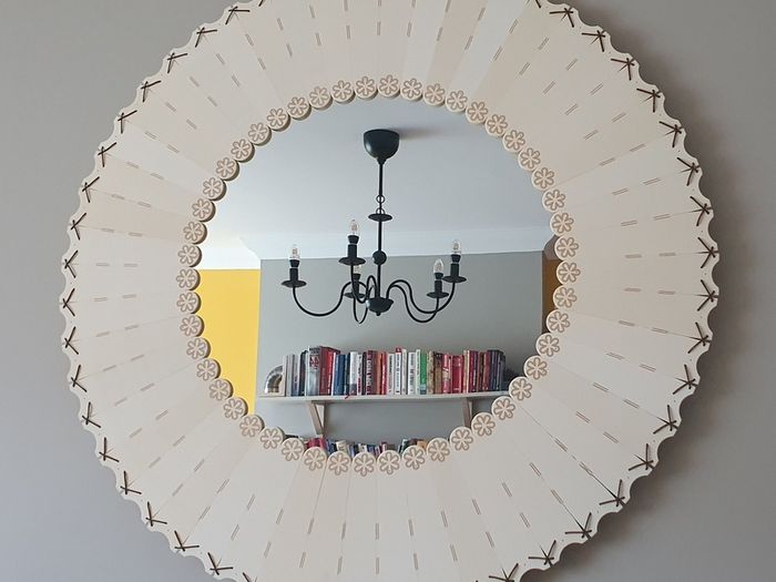 Ceramic frame mirror with leather strap edge finish - hand-made