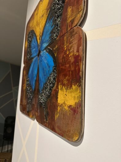 Art raising on the glass , hand made, "Baterfly", size 60x 60cm.