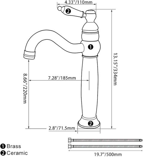 Bathroom Basin Mixer Tap, Mono High Rise Tap for Counter top Basin, Tall Traditional Sink Faucet with Ceramic Lever, Washroom Classic Taps, 360 Swivel, Retro Style, Brass, Chrome