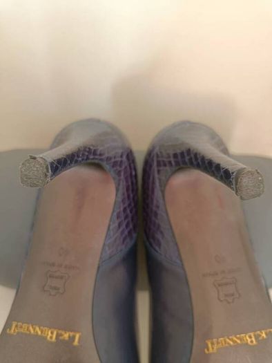 L.K. Bennett London Navy Leather & Croc-Effect Heels - EU 40