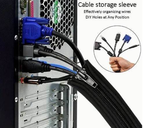 Zipper Cable Sleeve By Wrap-It Storage - 49.78 cm X 10.16cm (2-Pack) Black, Protector For Desk, Computer, TV Cord Management, new, unopened.