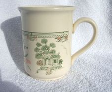 WILLOW PATTERN (Staffordshire Tableware) - an unusual variant of the traditional Willow Pattern on this mug (1990's)