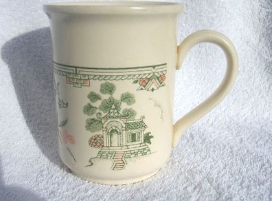 WILLOW PATTERN (Staffordshire Tableware) - an unusual variant of the traditional Willow Pattern on this mug (1990's)