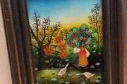 Folk Art Original Naive Vintage Art Reverse Glass