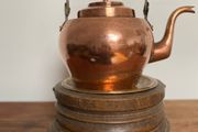 French solid copper kettle and warmer stand