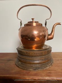 French solid copper kettle and warmer stand