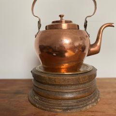 French solid copper kettle and warmer stand