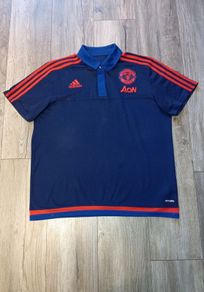 Official Manchester United Adidas Aon Polo Shirt Navy Red
