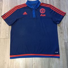 Official Manchester United Adidas Aon Polo Shirt Navy Red