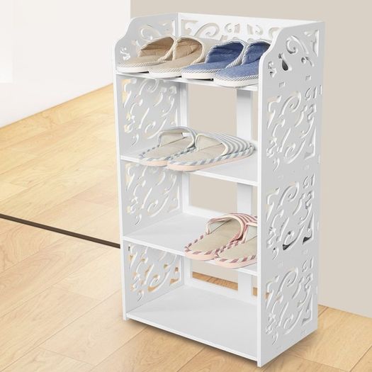 BRAND NEW 4 Tiers Hollow Out Shoe Rack Stand Storage Organiser Shelf - White