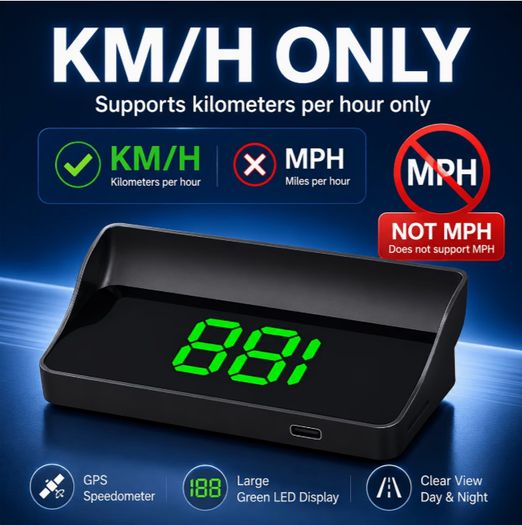 Car HUD head-up display, Km  W2 windshield speedometer projector with speed display and overspeed alert, automatic light sensor, mile/kilometer speed display, USB plug and play, suitable for all car models,