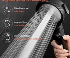 Fanmitrk shower head with 1.5M hose, high pressure hand shower, water-saving shower head with filter water stop function, 5 jet types black