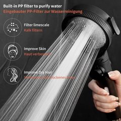 Fanmitrk shower head with 1.5M hose, high pressure hand shower, water-saving shower head with filter water stop function, 5 jet types black
