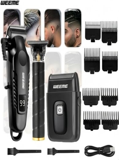 WEEME 3-in-1 Professional Hair Clipper & Grooming Set (826+T9 Black Spiral) - New in Box