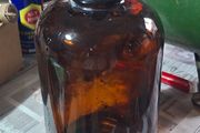 3 Large Vintage Amber Glass Double Handle Demijohn with Lids PRICE IS FOR 1 ONLY , Postage available or Collection