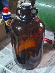 3 Large Vintage Amber Glass Double Handle Demijohn with Lids PRICE IS FOR 1 ONLY , Postage available or Collection
