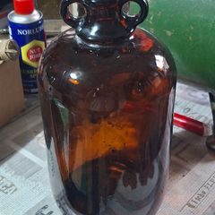 3 Large Vintage Amber Glass Double Handle Demijohn with Lids PRICE IS FOR 1 ONLY , Postage available or Collection