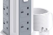 Tower Extension Lead 5M, (13A 3250W), 8 AC Outlets and 4 USB Ports Extension Tower, Surge Protection with 4 Independent Control Switch, Extension Cable for Office, Home, Kitchen