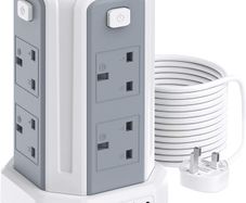 Tower Extension Lead 5M, (13A 3250W), 8 AC Outlets and 4 USB Ports Extension Tower, Surge Protection with 4 Independent Control Switch, Extension Cable for Office, Home, Kitchen