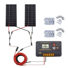 200W, 12V Solar Panel Kit with 20 A Solar Charge Controller and 5 m Solar Cable and Z Mounts for RV Boat Motor-home