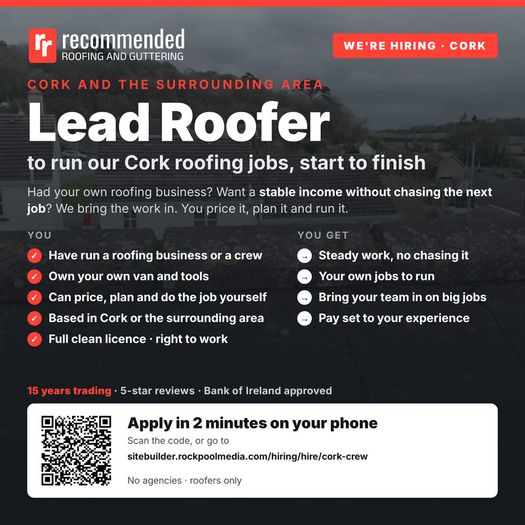 Lead Roofer Cork own van, has run jobs or a crew