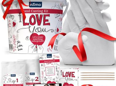'I Love You' Couples Hand Casting Kit - Fun & Skin-Safe Hand Moulding Kit Couple, Personalised Gifts for Her & Him, with Gift Card